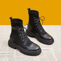 婕秘大码马丁靴女41一43英伦风平底靴子女靴春秋女鞋胖脚宽肥2021新款