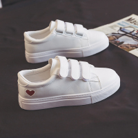 婕秘2021年春秋季新款百搭平底小白女鞋魔术贴夏季厚底板鞋白鞋子