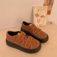 婕秘松糕鞋女厚底圆头单鞋2022春季新款学生百搭魔术贴运动休闲帆布鞋