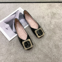 婕秘复古单鞋女2022年新款气质女神范设计感小众平底方头浅口瓢鞋