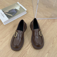 婕秘厚底乐福鞋女2022年春季新款一脚蹬复古英伦风百搭小皮鞋方跟单鞋