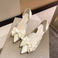 婕秘蝴蝶结高跟鞋女细跟2022春夏新款法式气质中空尖头浅口职业单鞋子