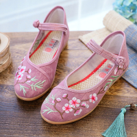 婕秘绣花鞋女平底民族风古风汉服鞋浅口休闲妈妈鞋老北京布鞋女舞蹈鞋