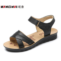 旺奈夏季中老年凉鞋女平底妈妈鞋真皮软底皮鞋女式牛皮平跟皮凉鞋防滑老太太奶奶凉鞋大码41-43软皮新款