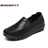 旺奈(WANGNAI)春秋中老年皮鞋女平底妈妈鞋真皮软底单鞋女式圆头平跟厚底老人鞋子防滑牛筋底老年人奶奶鞋深口大码新款