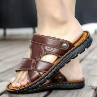 迪鲁奥(DILUAO)爸爸凉鞋男牛筋底夏季牛皮休闲沙滩鞋两用厚底防滑中年拖鞋舒适悦舒锐老人鞋ABCYEEF
