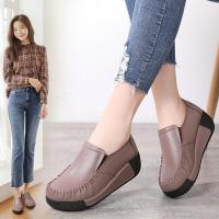 迪鲁奥(DILUAO)春秋新款女鞋牛皮妈妈鞋松紧厚底松糕摇摇鞋舒适女单鞋工作鞋舒适悦舒锐老人鞋ABCYEEF