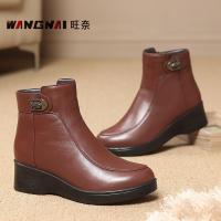 旺奈(WANGNAI)冬季妈妈棉鞋坡跟真皮中年女皮靴加绒保暖中老年大码款女棉皮鞋大号女式软底防滑老人棉靴子