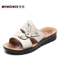 旺奈(WANGNAI)夏季妈妈凉拖鞋女外穿真皮中年女鞋凉拖平跟平底防滑软底室外中老年人拖鞋大码女拖鞋