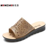 旺奈(WANGNAI)妈妈拖鞋女外穿真皮中老年女鞋夏季平底大码拖鞋防滑软底中年女凉拖鞋牛皮舒适