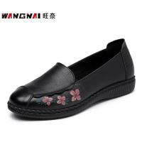 旺奈(WANGNAI)春秋中老年皮鞋女士平底妈妈鞋真皮软底浅口单鞋牛皮平跟老人鞋子女圆头复古防滑老年人女鞋轻便软皮大码