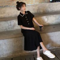 夏季裙子女2021中长款泫雅风小个子连衣裙学生韩版宽松小黑裙恋泽芯
