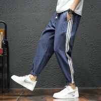 2021休闲裤男春秋季潮束脚裤韩版潮流宽松卫裤条纹工装运动裤恋泽芯