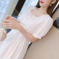 恋泽芯2021夏季新款法式连衣裙女短袖韩版超仙中长款白色裙子