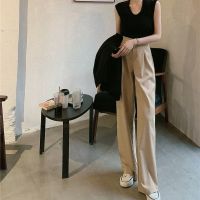 恋泽芯卡其色休闲西装裤女装宽松阔腿高腰直筒长裤拖地垂感显瘦裤子