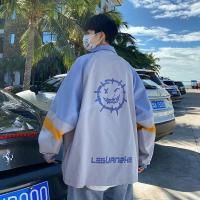 恋泽芯秋季新款夹克男士潮流学生笑脸印花外套港风宽松休闲超火撞色上衣