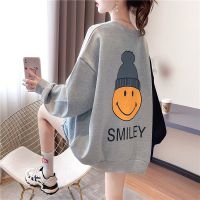 恋泽芯早秋韩版网红时尚撞色拼接卡通上衣中长款大码宽松长袖薄款卫衣女