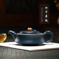 宜兴茶壶批发原矿墨绿泥竹节寿桃紫砂壶全手工茶壶