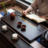 黑檀木茶盘家用功夫茶具托盘 实木茶台排水式轻奢现代小型