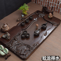 黑檀木茶盘 整块茶盘实木功夫茶具茶海排水大号精茶台 蛟龙得水