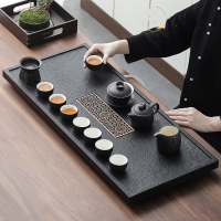 天然整块乌金石茶盘石盘家用简约火烧石头茶台黑金石茶海托盘定制