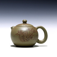 宜兴原矿紫砂壶纯手工王萍泡茶壶豆青段 竹叶西施210cc