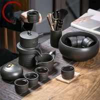 紫砂功夫茶具套装家用整套客厅复古懒人自动石磨泡茶礼盒