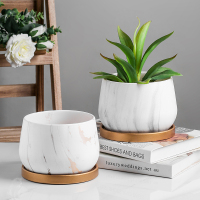 陶瓷大理石花盆带托盘创意家用绿萝多肉仙人掌厂家直销