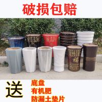黑白色高筒螺纹特大号陶瓷花盆散尾葵发财树凤尾松金钱树异形花盆