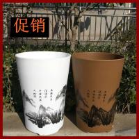 仿陶瓷高筒圆型山水敞口塑料树脂花盆大型绿植盆栽客厅大花盆