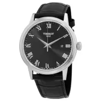 天梭(TISSOT)男士石英手表T-Classic 皮革黑色表盘手表时尚百搭