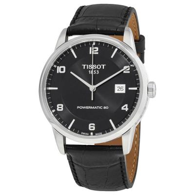 天梭(TISSOT)男士 经典时尚百搭皮革黑色表盘石英手表