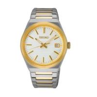 SEIKO精工 男士石英手表 商务休闲 Classic 经典不锈钢白色表盘手表