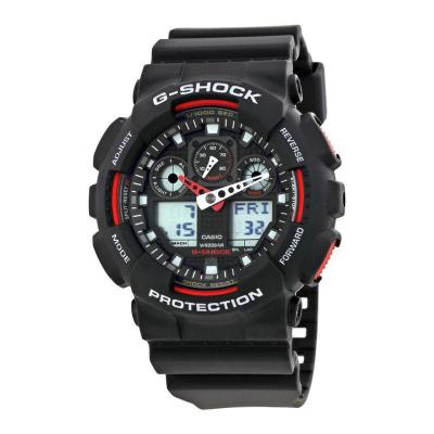 卡西欧(CASIO) 男士 G-Shock 黑色树脂黑色表盘经典百搭防水石英手表 GA100-1A4