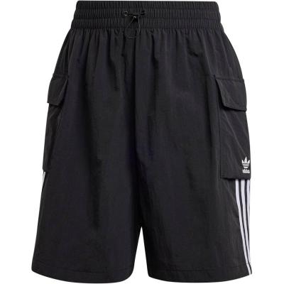 海外专柜代购 Adidas Originals 条纹印花logo中腰宽松女款黑色休闲运动短裤 JH1077