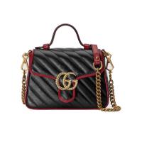 古驰(GUCCI)女士斜纹手提包金色双G可拆卸链条肩带翻盖手拎斜挎两用