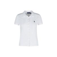 女士弹力棉短袖T恤百搭休闲白衬衫简约风格纯色LOGO点缀