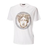 Versace男士白色短袖印花T恤 经典平直下摆舒适百搭款式