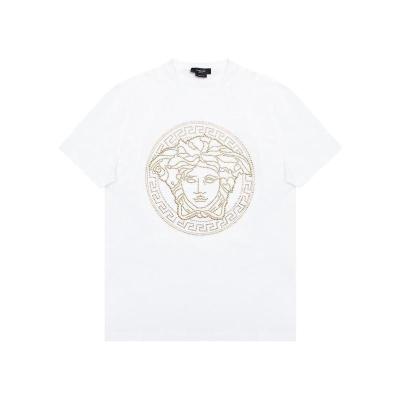 Versace纯棉圆领短袖T恤男装胸前Medusa贴钻印花时尚个性潮流男装