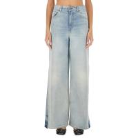 Chloe女士阔腿牛仔裤拼皮点缀高腰显瘦百搭休闲长裤