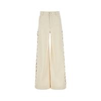 Chloe纯棉麻阔腿牛仔裤女宽松显瘦直筒徽标五口袋百搭休闲长裤