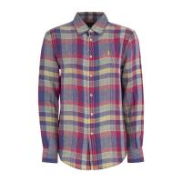 Polo Ralph Lauren女士直筒亚麻全棉格纹刺绣衬衫麻花复古休闲通勤显瘦长袖