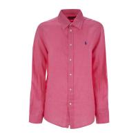 Polo Ralph Lauren女士麻料直筒刺绣 pony 长袖衬衫 秀气珍珠扣经典版型