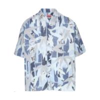 KENZO男式短袖衬衫翻领图案设计棉麻透气舒适