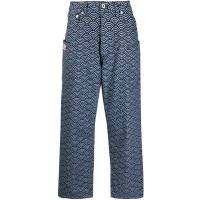 KENZO男士直筒几何图案工装牛仔裤蓝百搭休闲裤