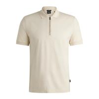 HUGO BOSS男款白色修身拉链翻边短袖Polo衫棉质舒适休闲户外运动上衣