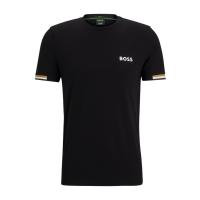 雨果博斯(HUGO BOSS)男士圆领短袖T恤黑色徽标透气舒适修身款