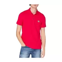 Hugo boss男款红色徽标短袖Polo衫系扣衣领平直下摆休闲运动上衣