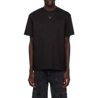 Hugo boss纯棉圆领贴布T恤男黑罗纹针织胸部徽标时尚百搭