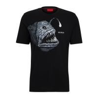 雨果博斯(HUGO BOSS)男士黑色圆领艺术印花休闲短袖T恤